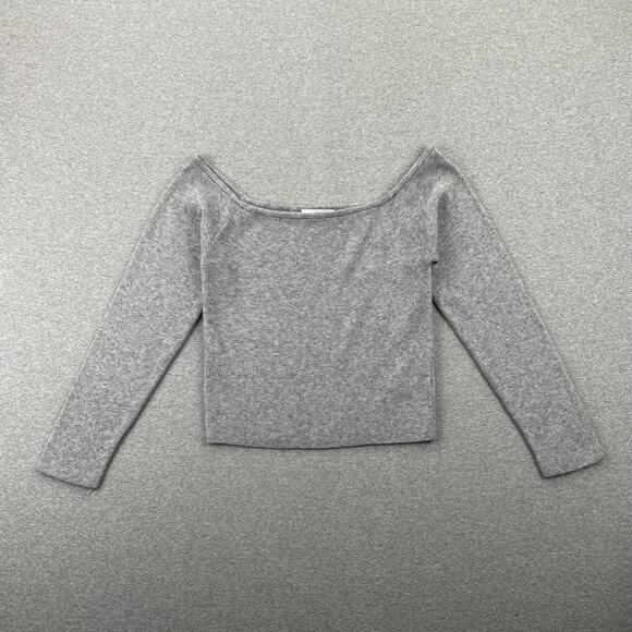 WAYF Sweater Womens L Gray Off Shoulder Ribbed Knit Top Minimalist Soft Capsule - Picture 1 of 9